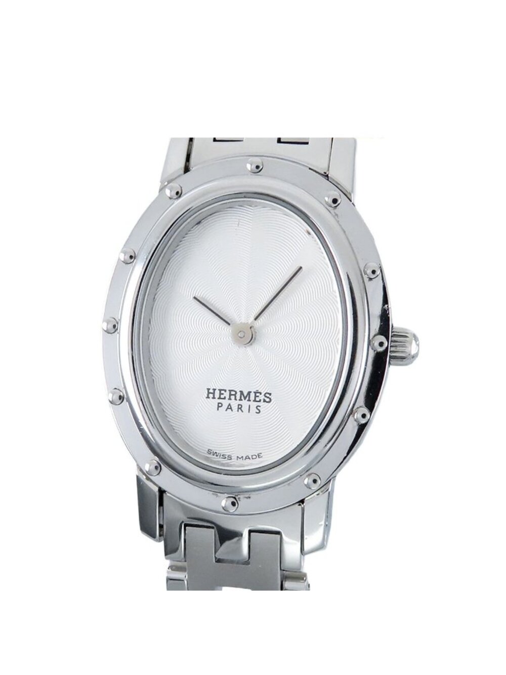 Hermes Clipper Oval Silver SS Watch Quartz